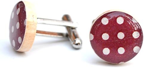 Red and white polka dot wood cufflinks. Holiday cufflinks for men by Starlight Woods