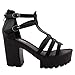 NEW Womens Open Toe Platform Chunky Heel Faux Leather Buckle Pump Trends SNJ SHOES