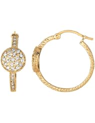0.77 Carat Diamond Round Cluster Hoop Earrings 14K Yellow Gold