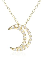 Goldtone Finish Silver Cubic-Zirconia Open Moon Pendant Necklace, 18"
