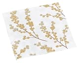 Caspari Berry Branches Paper Dinner Napkin Package, White and Gold