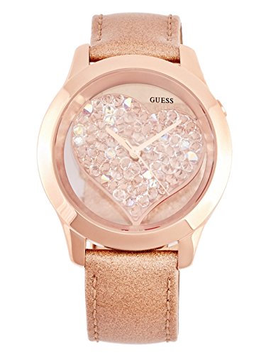 GUESS Women's Rose Gold-Tone Clear Heart Watch