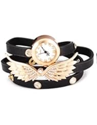 Black Fashion Wing Crystal Rhinestone Women Bracelet Leather Quartz Watch DDStore