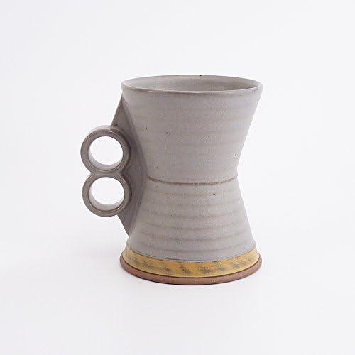 Wheel thrown mug, Modern Hourglass mug with subtle grey glaze. Comfy hand built "ring" handle. coffee cup.