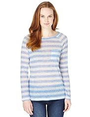 Raglan Sleeve Striped T-Shirt with Linen