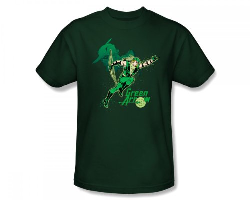  Green Arrow In Action Adult S/S T-shirt in Hunter Green by DC Comics