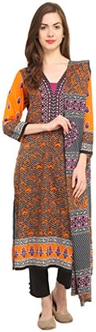 Uptowngaleria Women's Pakistani Cotton Lawn Salwar Suit Set M Orange