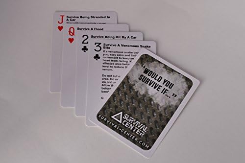 Best Survival Playing Cards By Survival Frog ● 52 Survival Scenarios & Disaster Tips ● Wilderness & Urban Survival Situations on Durable Plastic Playing Cards ● Survive Zombie Apocalypse, Shark Attack, Parachute Malfunction & More! ● Great for Bug Out Bag, Family Game Nights