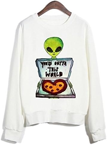 Cute Women Girls Sweater Alien Heart Pizza Pullover Sweatshirt T Shirts (L)