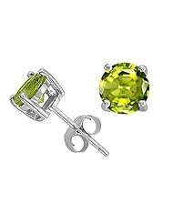 Tommaso Design (tm) Round 7mm Genuine Peridot Earring Studs in 14 kt White Gold