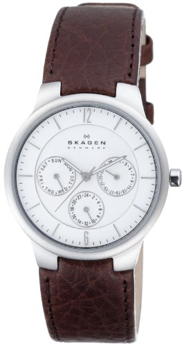 Skagen Men's 331LSL1 Chronograph White Dial Watch and Brown Leather Watch