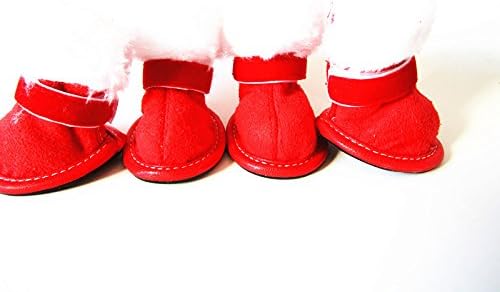 TopSun 4pcs Pet Dog Puppy Cotton Blend Shoes Winter Snow Warm Walking Boots Crimson New
