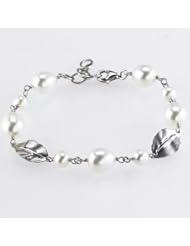 Sterling Silver Leaf Freshwater Pearl Bracelet - 7 Inches