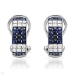 Earrings With 1.30ctw Precious Stones - Genuine Princess Cut Clean Diamonds and Sapphires Crafted in 14K White Gold Length 14.5mm