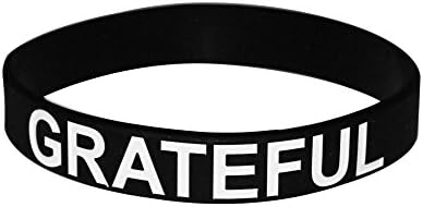 Grateful Inspirational Blessed Silicone Wristband Bracelet 8" (Black / White)