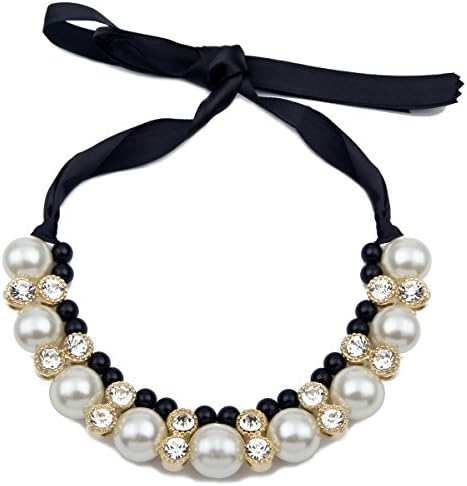 Womens Fashion Black Bead Crystal Pearl Pandent Chocker Necklace Jewelry