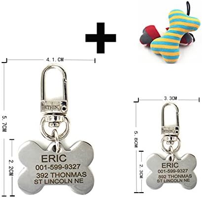 Pething Stainless Steel Dog Id Tag Attaching Pething Hook Free Bone Toys Gift Free Engraving on Front and Back Text Four Shapes Two Sizes Pet Id Tags