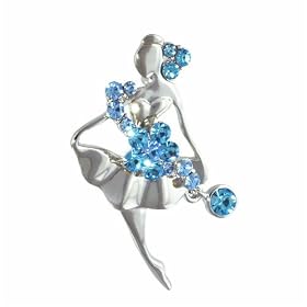 Blue Rhinestone Decorated Ballerina Pin Brooch by Pugster