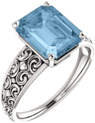 Platinum 10.00x8.00mm Emerald Cut Sky Blue Topaz Ring -- LIFETIME WARRANTY