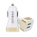 GOOLOO 12v Dual USB Car Battery Charger, 3.1Amps Portable Travel Rapid Cigarette Charger Auto Adapter Designed for Apple iphone and Android Devices (White+Golden)