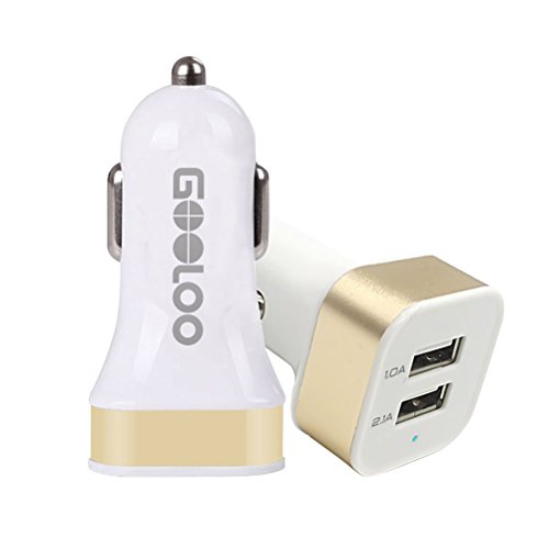 GOOLOO 12v Dual USB Car Battery Charger, 3.1Amps Portable Travel Rapid Cigarette Charger Auto Adapter Designed for Apple iphone and Android Devices (White+Golden)