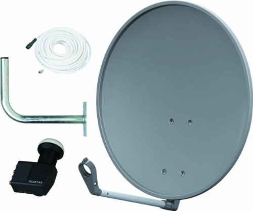 Viola VIOTENNE 55 plus Sat-Antenne (55 cm (21,7 Zoll) Stahlspiegel, 40mm LNB Halterung, Quad LNB, 10m Koaxkabel) grau