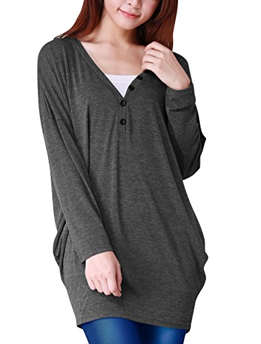 Allegra K Women V Neck Tunic Batwing Sleeve Shirts Loose Fitting Blouse