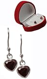 925 Sterling Silver Garnet Red Crystal Heart Drop Earrings By Tomas - Red Flocked Heart Box