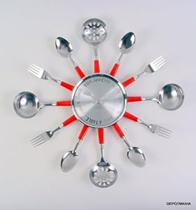 Pendule cuisine Horloge murale design couvert rouge ...