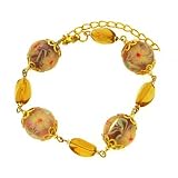 Amber and Gold Floral Murano Glass Bracelet