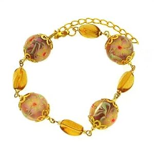 Click here to buy Amber and Gold Floral Murano Glass Bracelet by SilverGlamour.