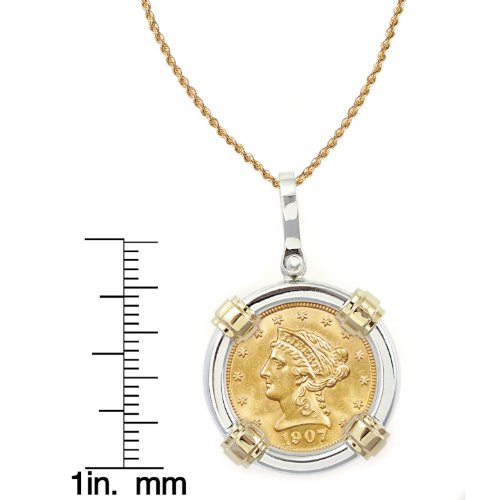 $2.50 Liberty Gold Piece Quarter Eagle Coin in Sterling Silver & 14k Gold Bezel