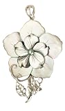 47mm Black Mother of Pearl with Grey Pearl, Sterling Silver Rose of Sharon Pendant