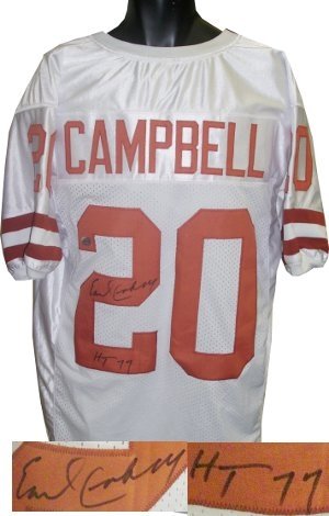 Earl Campbell Autographed/Hand Signed Texas Longhorns White Custom Jersey HT 77 (Heisman)