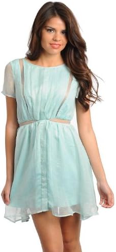 G2 Fashion Square Women's Mesh Cut Out Accent Chiffon Dress(DRS-EVP,LGN-M)