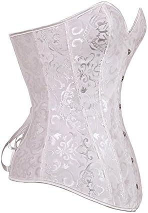 EstherDeep Womens Boned Lace-up Sexy Corset Lingerie Floral Bustier Plus G-string XXL Floral White