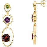 14K Yellow Gold Peridot, Mozambique Garnet and Amethyst Earrings