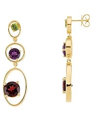 14K Yellow Gold Peridot, Mozambique Garnet and Amethyst Earrings -- LIFETIME WARRANTY