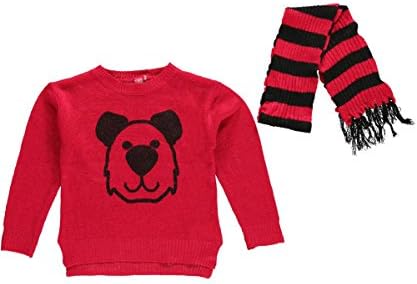 Star Ride Little Girls "Glimmer Bear" Sweater with Scarf - fuchsia, 6x