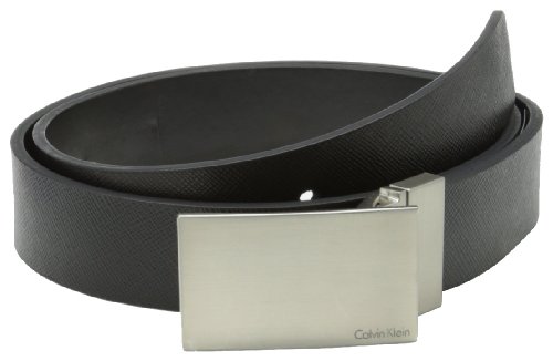 Calvin Klein Men's 32mm Reversible Flat Strap Plaque Buckle With Logo Belt