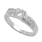 Sterling Silver Ring - Clear CZ - Prong Set - 5 mm x 3 mm, Sizes 5-9