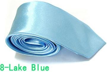 1pc Retail Cheap British Casual Style Tie for Men Plain Narrow Arrow Necktie Skinny Solid Color Neckwear WHS28 (Lake Blue-8)