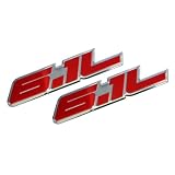 2 x (Pair Set) 6.1L Liter Red & Polished Silver Hemi Engine Real Aluminum Emblem...
