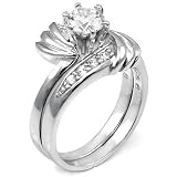 Sterling Silver Cubic Zirconia CZ Wedding Engagement Ring Set