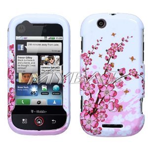cell phone, Red Spring Blossom Flowers with Yellow Bees Snap on Hard Skin Faceplate Cover Case for Motorola Cliq Mb200 + Microfiber Cell Phone Bag