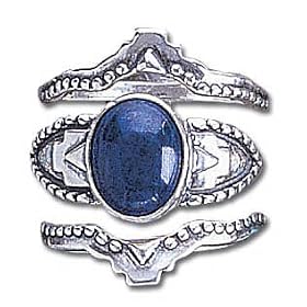 Solid Sterling Silver Lapis 3-Ring Stackable Set by 