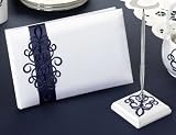Navy Blue Scroll Guest Book and Pen Set.