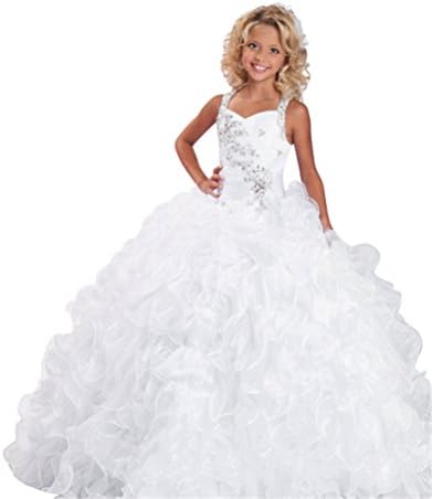 StarY Big Girls' First Communion Floor Length Flower Kids Pageant Dresses 12 US White