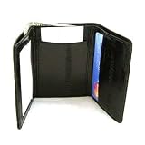 Genuine Eelskin Leather Black Trifold Wallet