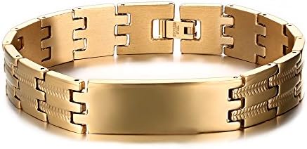 Quubb Men Chain Titanium Steel Double Row Band Gold Plating Bracelet Free Link Removal Tool